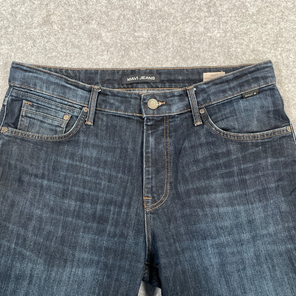 Mavi Mens Matt Relaxed Straight Leg Jeans 35x32 Dark Wash Denim Mid Rise